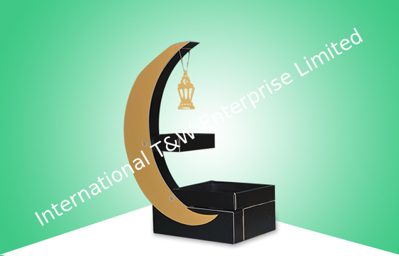 Harga yang bagus Eye-catching Cardboard Display Moon Shape Model With Shelf for Selling Kids Candy on line