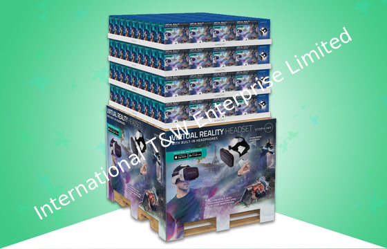 Ukuran Penuh Tampilan Palet Bergelombang, Tampilan Layar Cardboard Mempromosikan Headset 3D VR