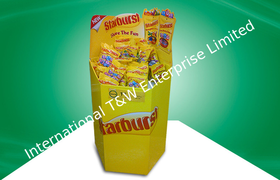 Harga yang bagus Six Faces Yellow Recyclable Corrugated Cardboard Dump Bins Offset Printing For Cup Snacks on line