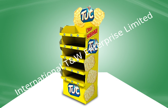 Harga yang bagus Yellow CMYK Offset Printing POS Cardboard Display Stands With Five Shelf For Food on line